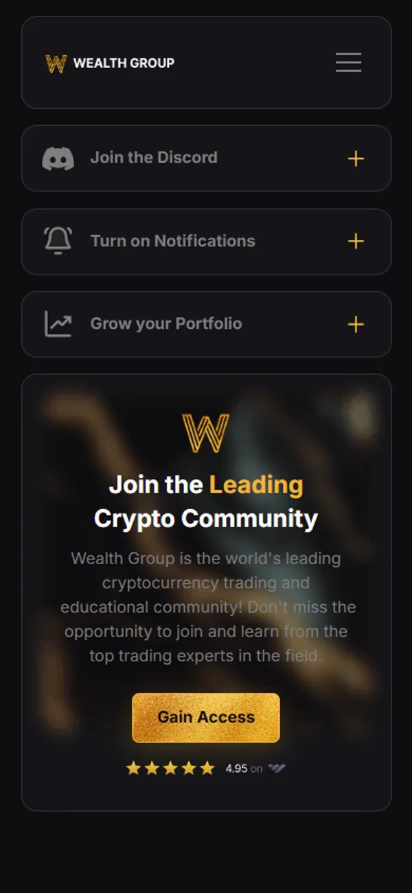 Sitio web de Wealth Group, vista móvil 2