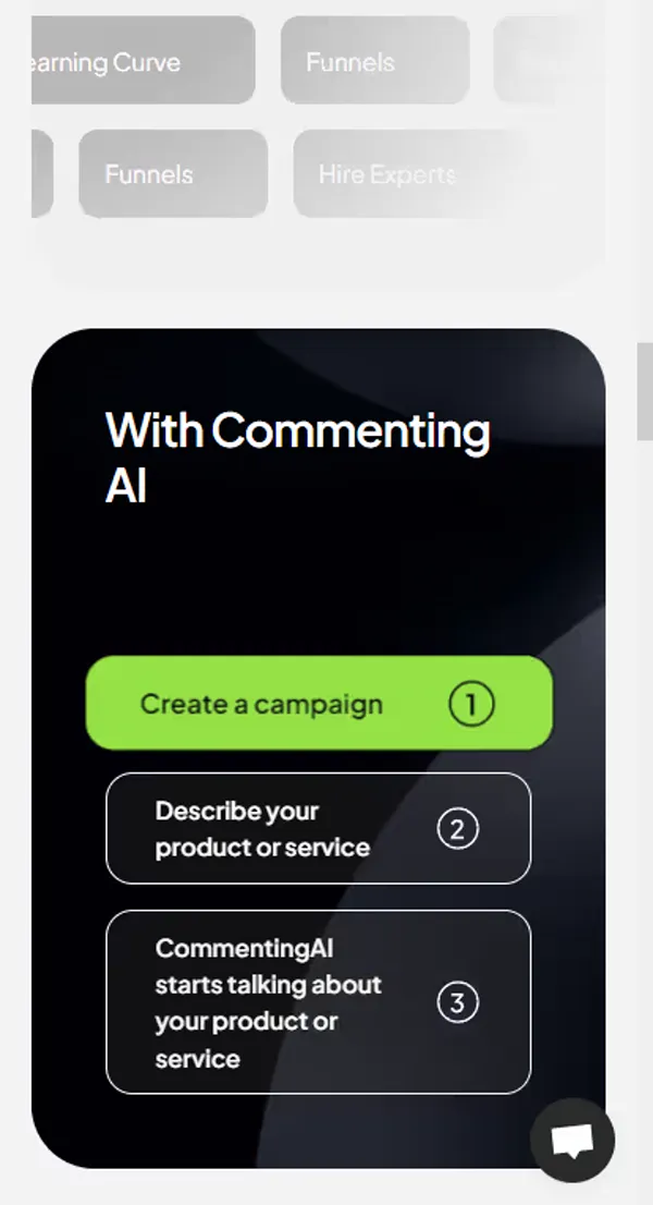 Sitio web de Commenting AI, vista móvil 2