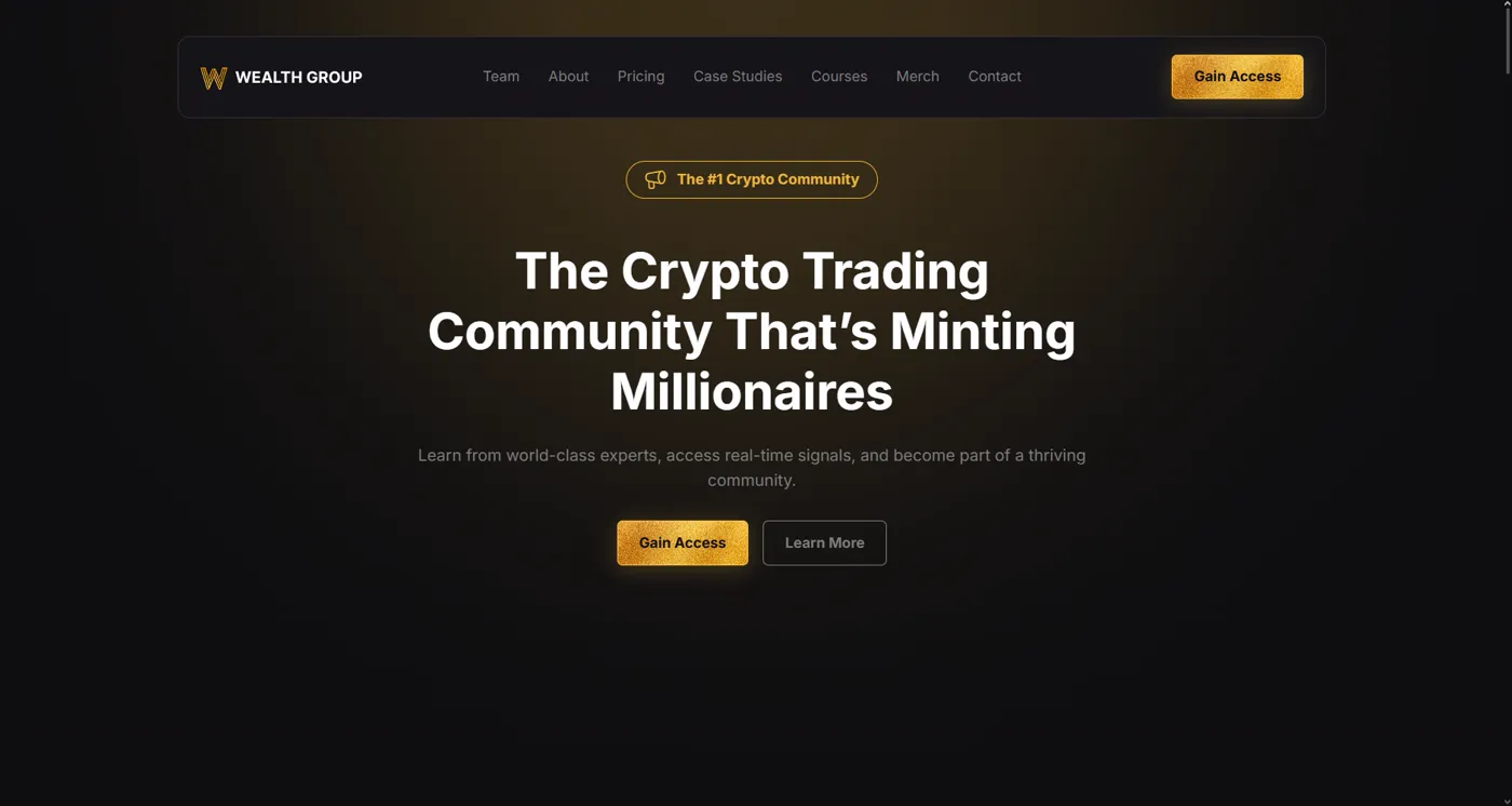 Sitio web de Wealth Group, vista de escritorio