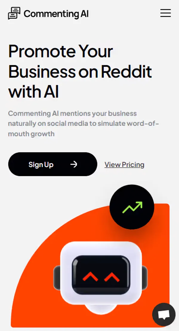 Sitio web de Commenting AI, vista móvil 1