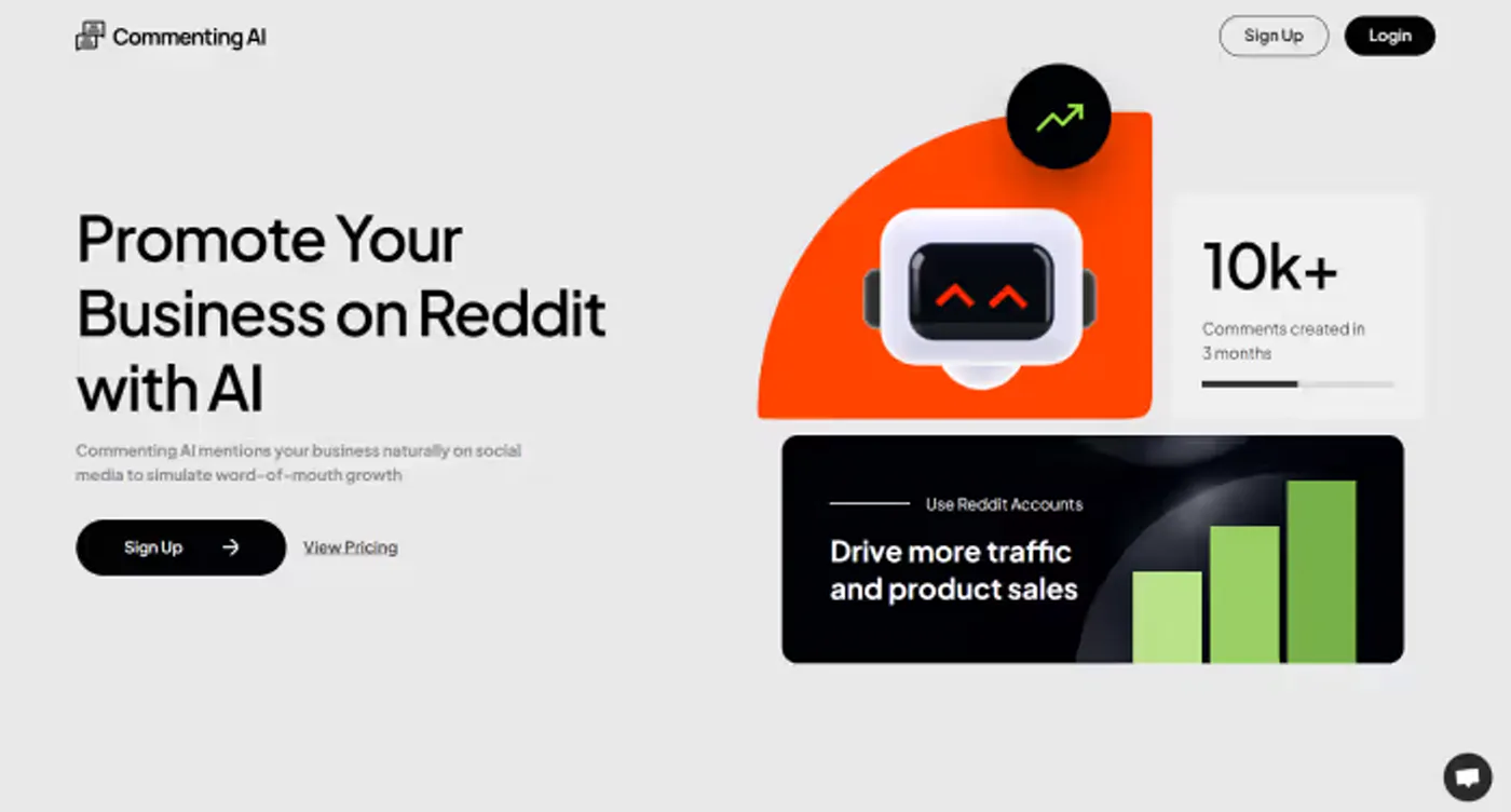 Sitio web de Commenting AI, vista de escritorio